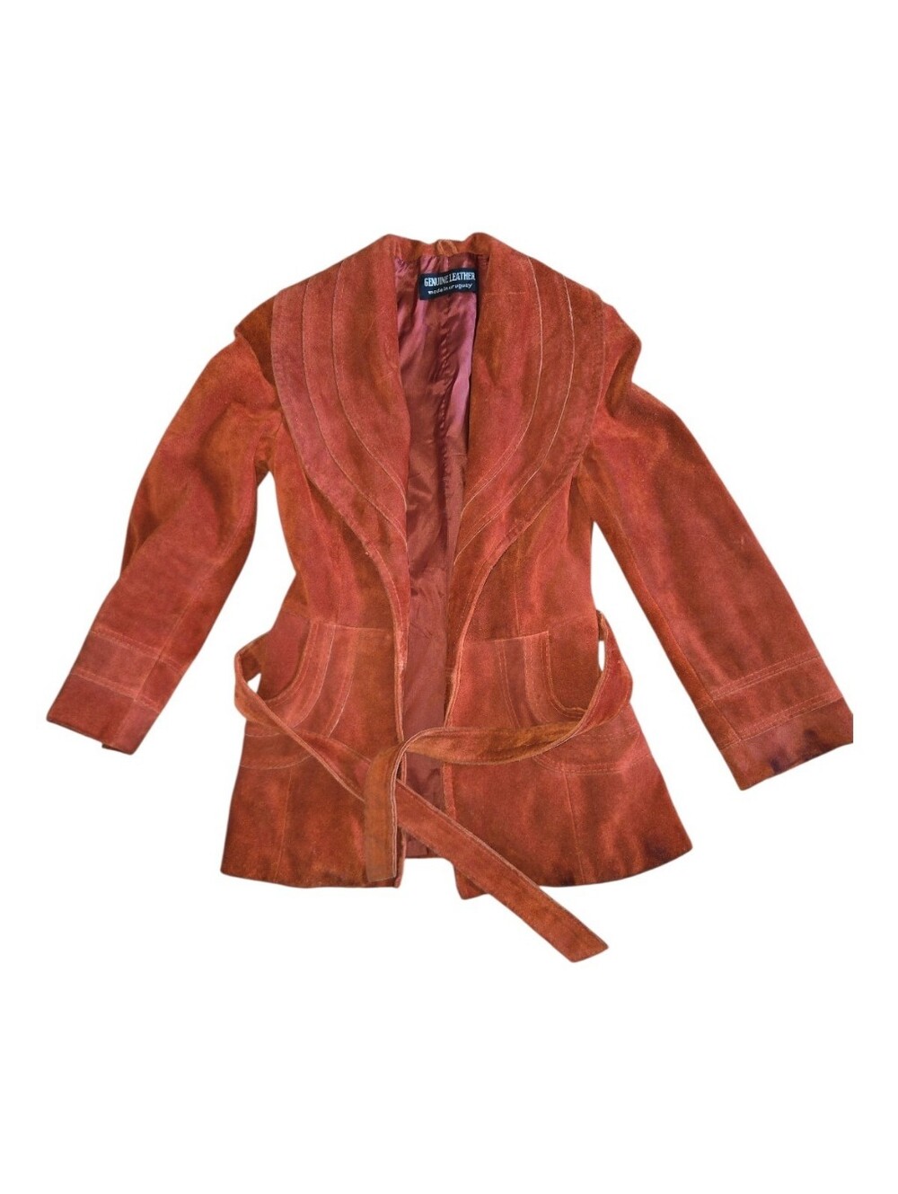 Vintage Rust Suede Leather Belted Jacket Size 9/10